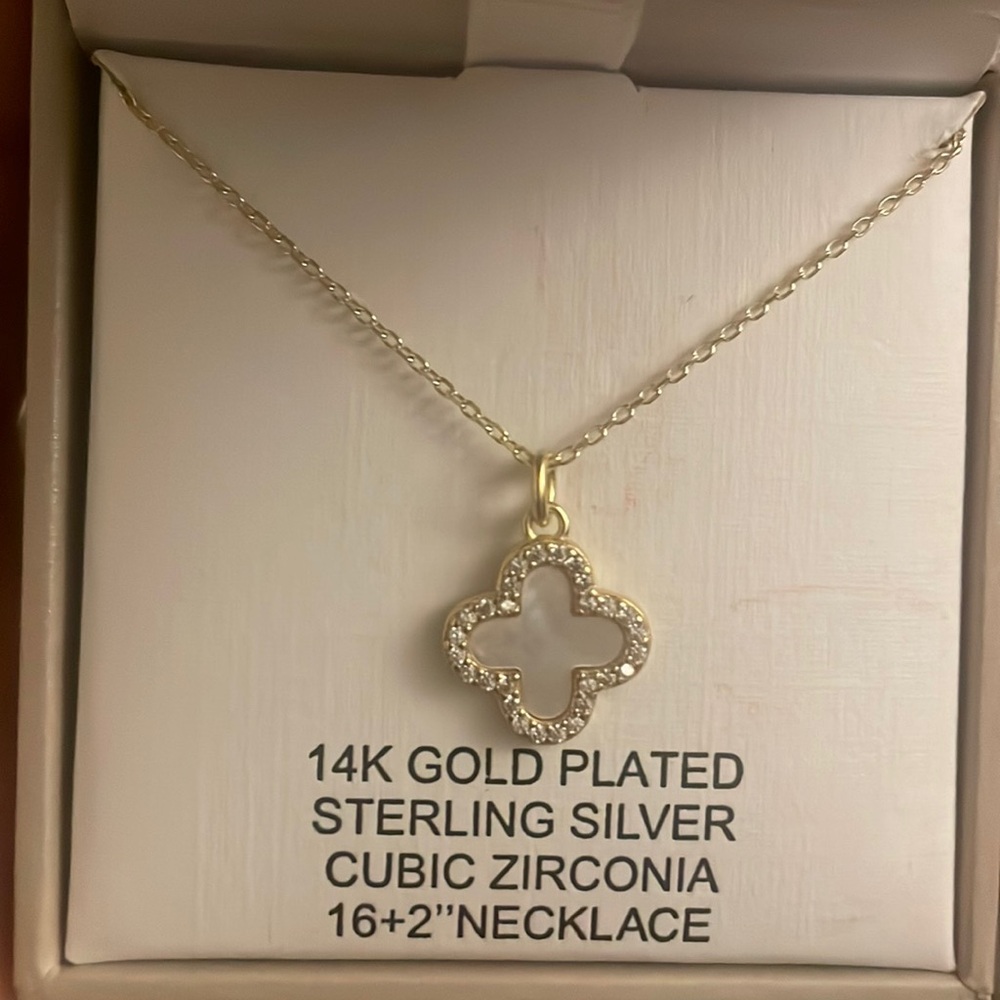 Rachel Zoe Clover necklace with Mother of Pearl and diamonds